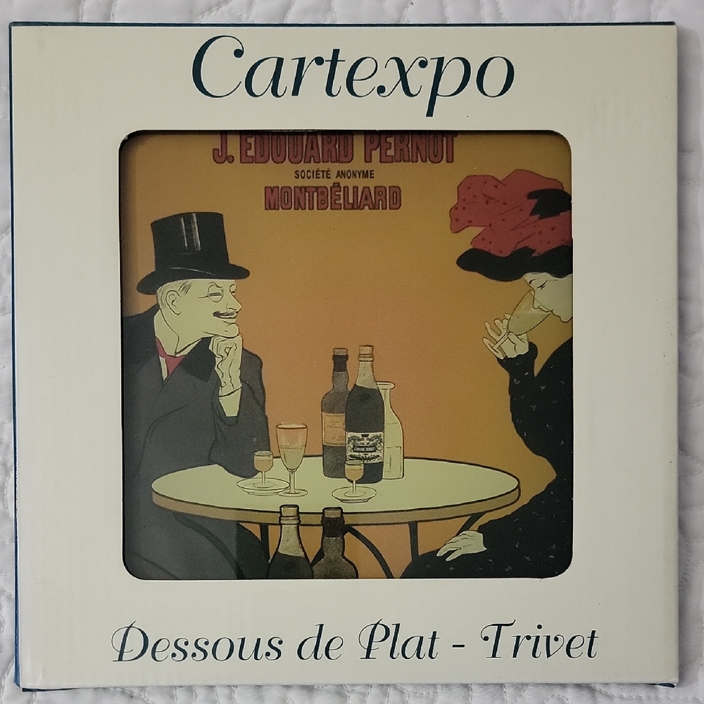 Cartexpo Glass Trivet with Vintage Design PL793 ABSINTHE PERNOT 8 X 8